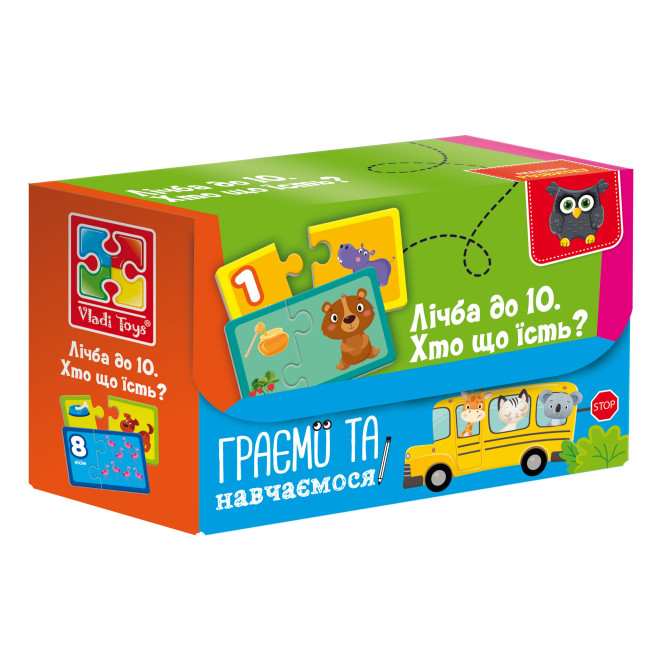 Гра настільна «Знайди пару. Рахуємо до 10. Хто що їсть» Vladi Toys VT5003-01